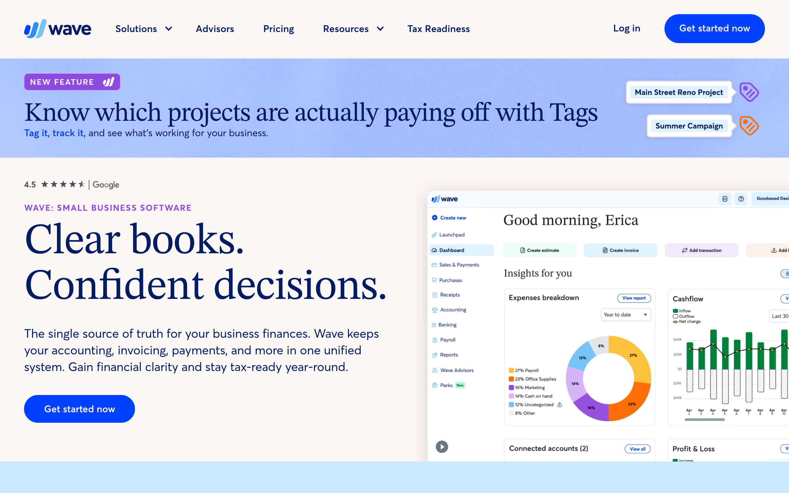 Wave homepage: clear books, confident decisions, free accounting, invoicing and payments for small business